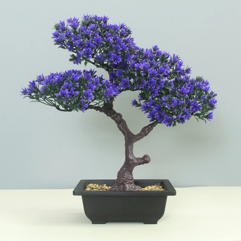 仿真花塑料花盆景迎客松摆放假花桌面手工制作摆件假树逼真盆栽