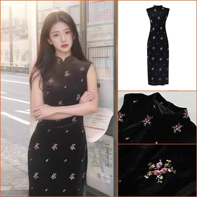 新中式2025春季款无袖改良旗袍国风设计感修身立领连衣裙