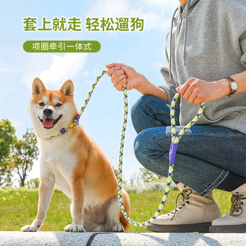 狗链一体式可调节防爆冲遛狗神器P绳尼龙宠物牵引绳中大型犬P链