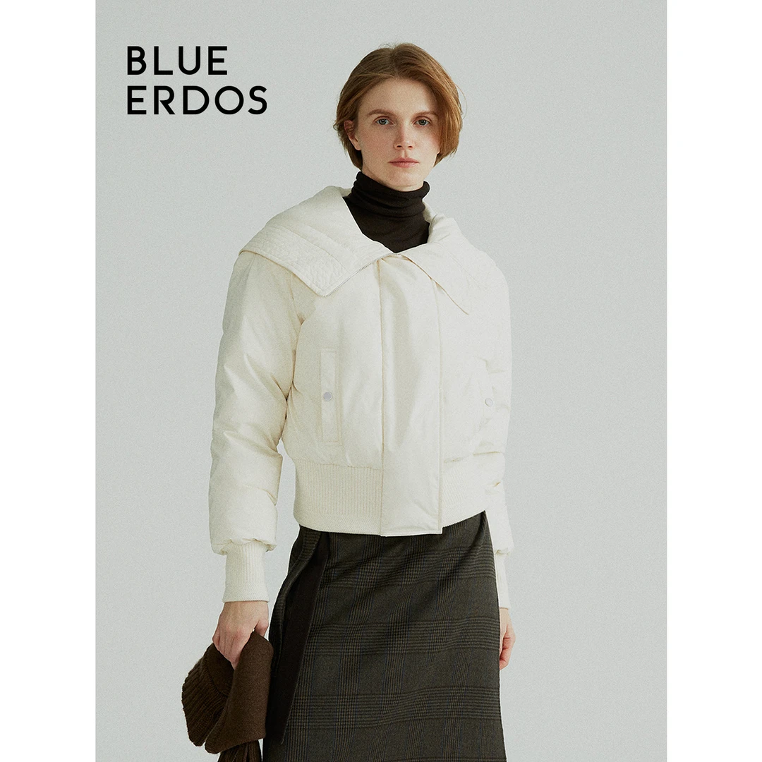 BLUE ERDOS秋冬白鸭绒加厚保暖短款连帽羽绒服女B246JF017