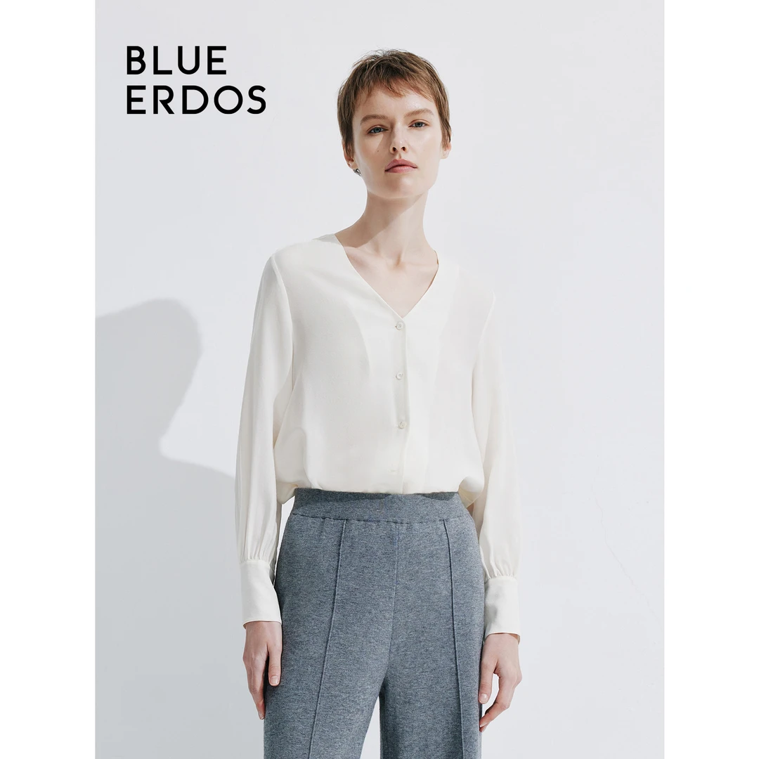 秋冬BLUE ERDOS舒适丝毛混纺V领气质女上衣B245HB010长袖