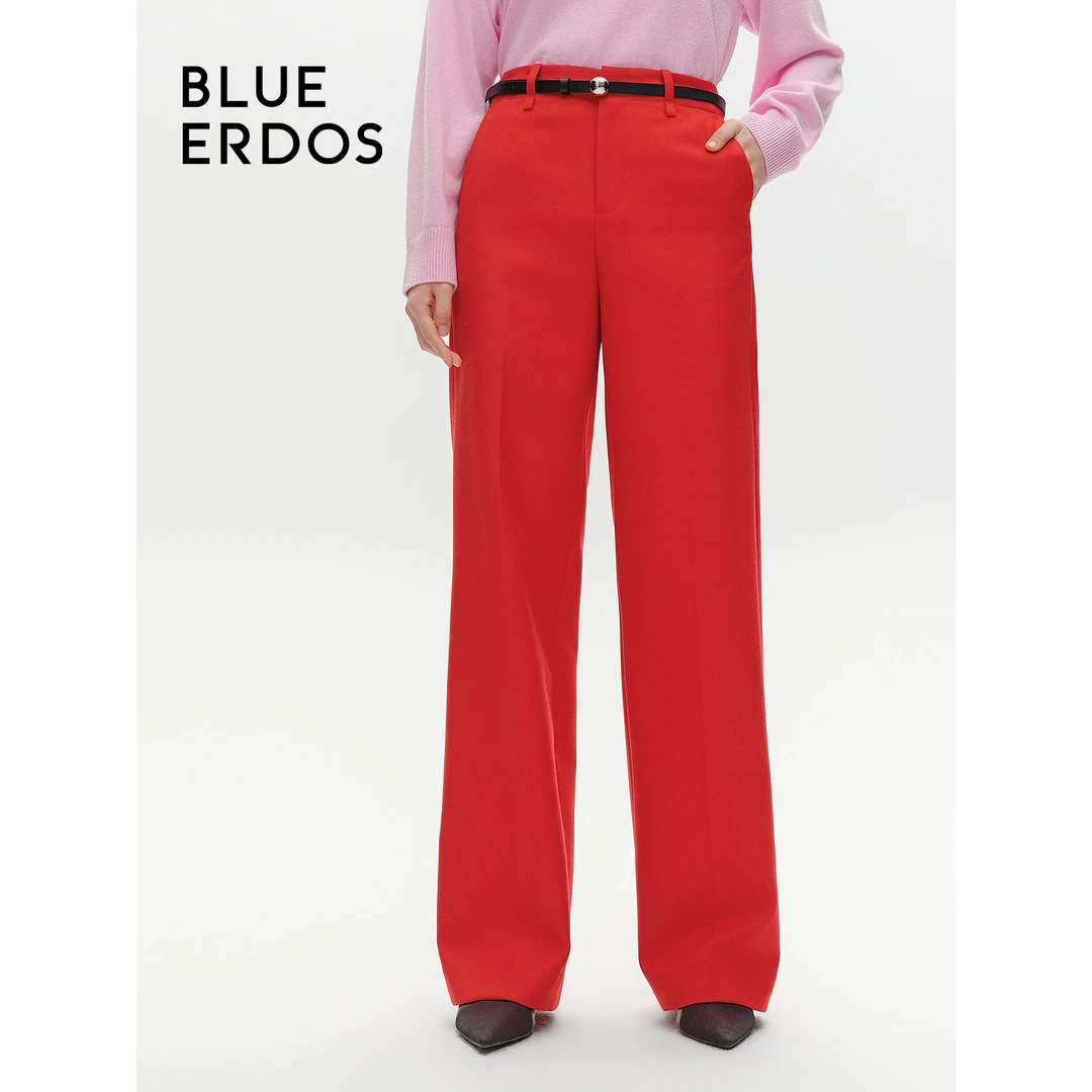 BLUE ERDOS24秋冬正红直筒绵羊毛混纺西装裤女裤B246M2008