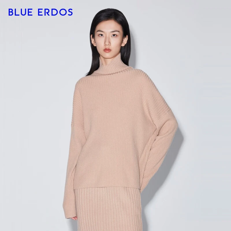 BLUEERDOS山保暖羊绒衫高领通勤百搭纯色长袖樽领抽条针织衫