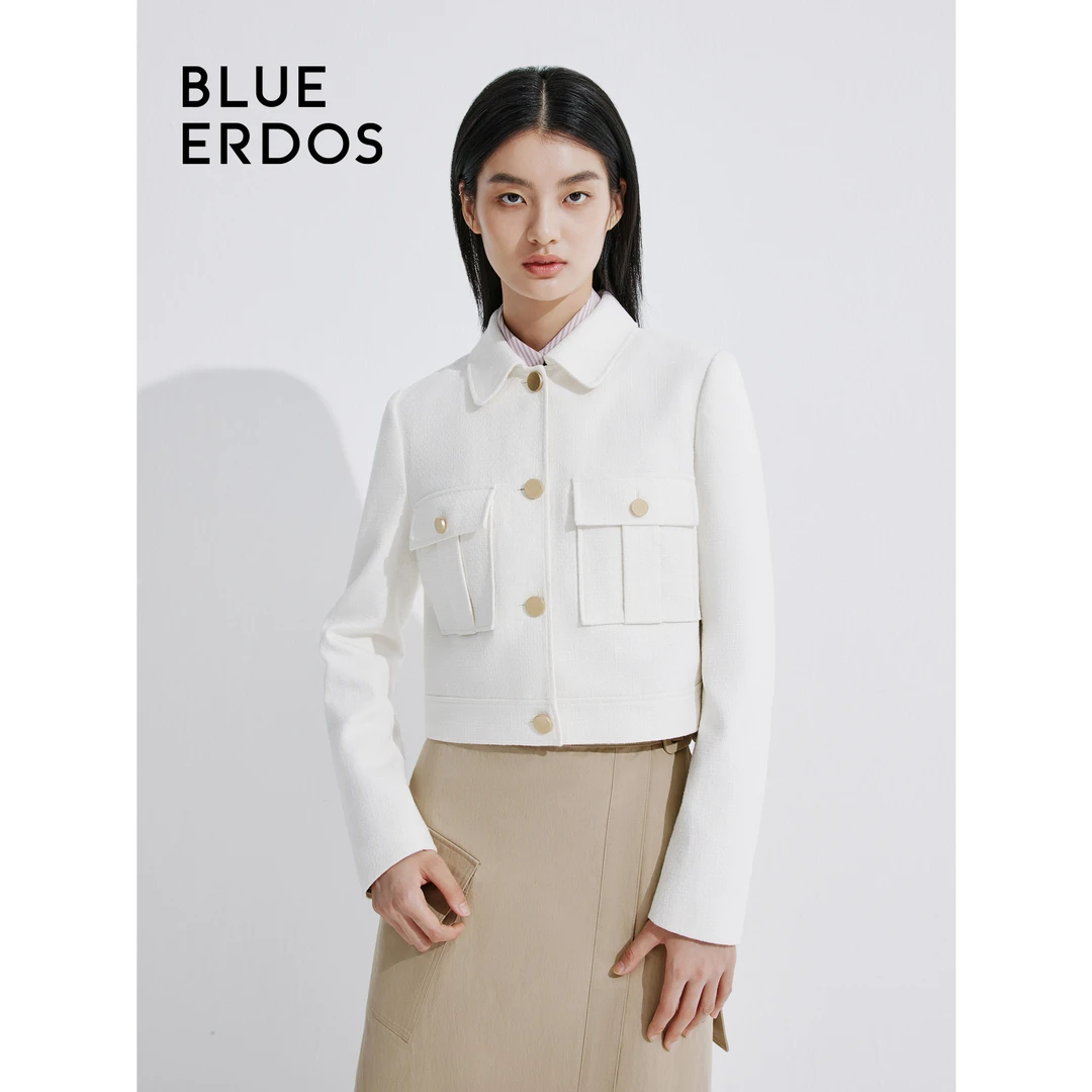 BLUE ERDOS简约纯色粗花呢短款西装女外套B245J0007