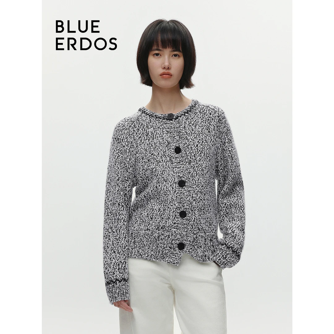 BLUE ERDOS高级感简约圆领定制混纱休闲针织开衫B246D1004