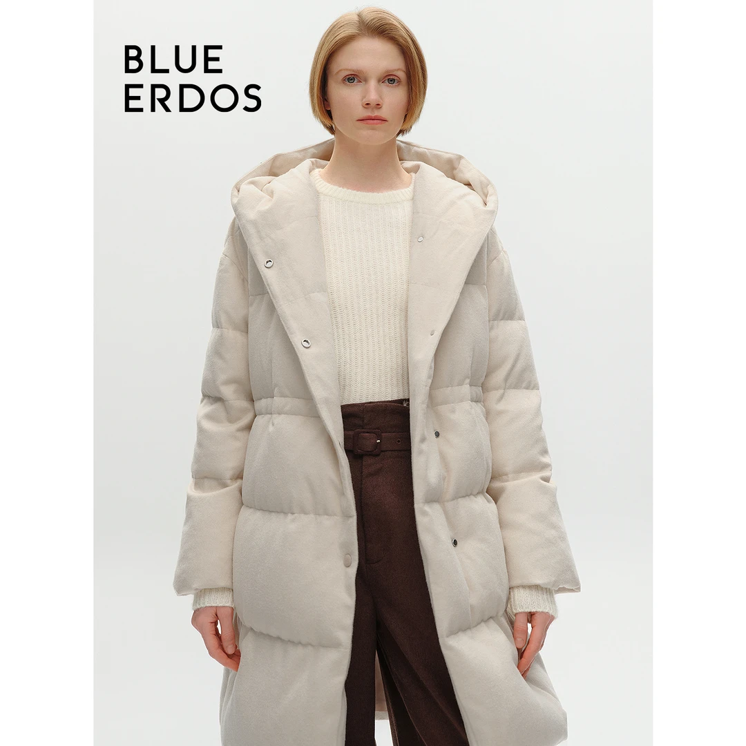BLUE ERDOS24秋冬连帽保暖白鸭绒中长款羽绒服女B246JG005