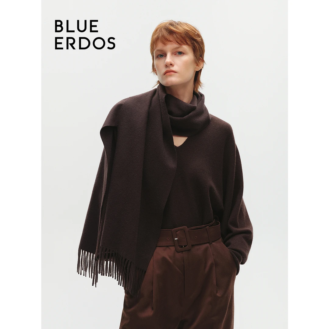 【100%绵羊毛】BLUE ERDOS24春季高级感配饰加厚流苏披肩B246S2010