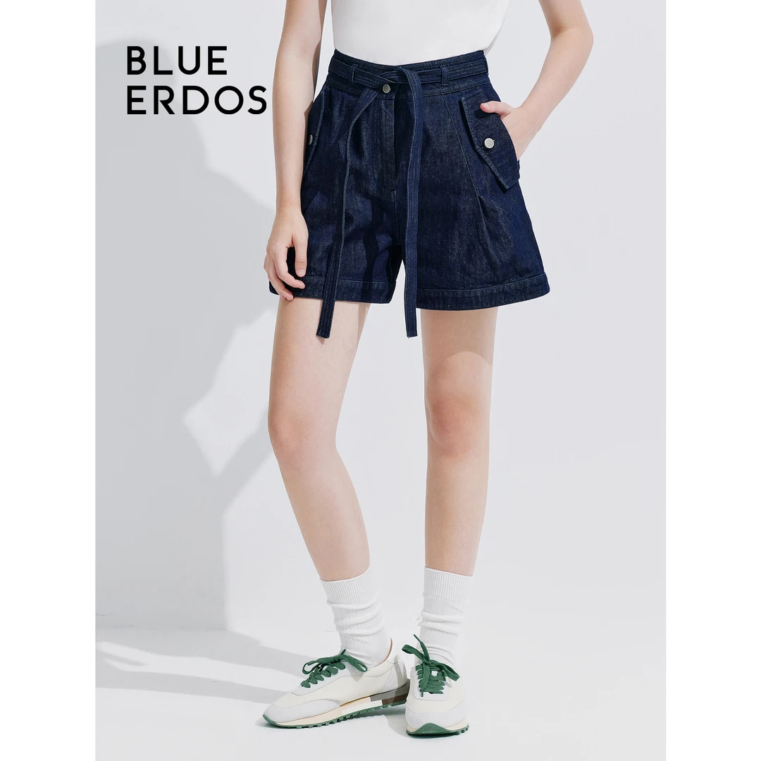 BLUE ERDOS24春夏新款简约通勤A字显瘦棉麻混纺牛仔短裤B245M5013