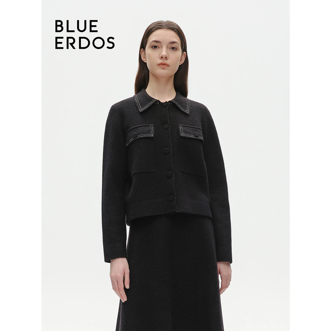 【100%绵羊毛】BLUE ERDOS秋冬高级感通勤翻领针织开衫B246D1027