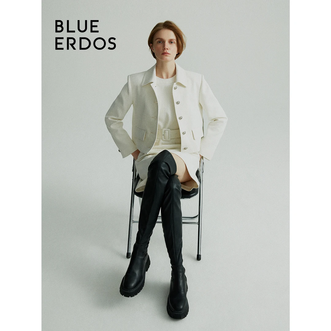 BLUE ERDOS秋冬简约通勤翻领短款白色西装外套女B246J0001