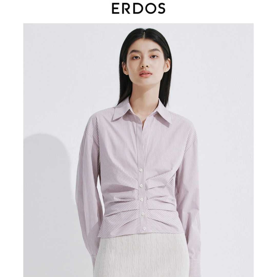 秋冬新BLUEERDOS纯棉色织气质打褶设计衬衣翻领衬衫B245HB006