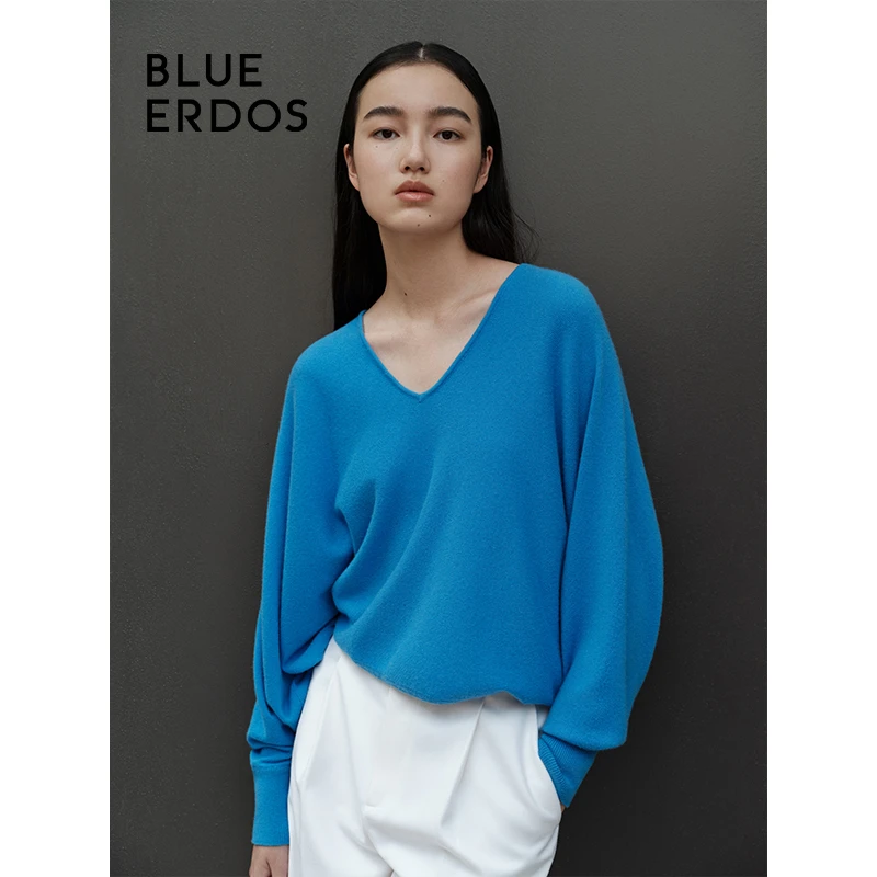 【100%山羊绒】BLUE ERDOS秋冬宽松V领蝙蝠袖套衫B246A0078