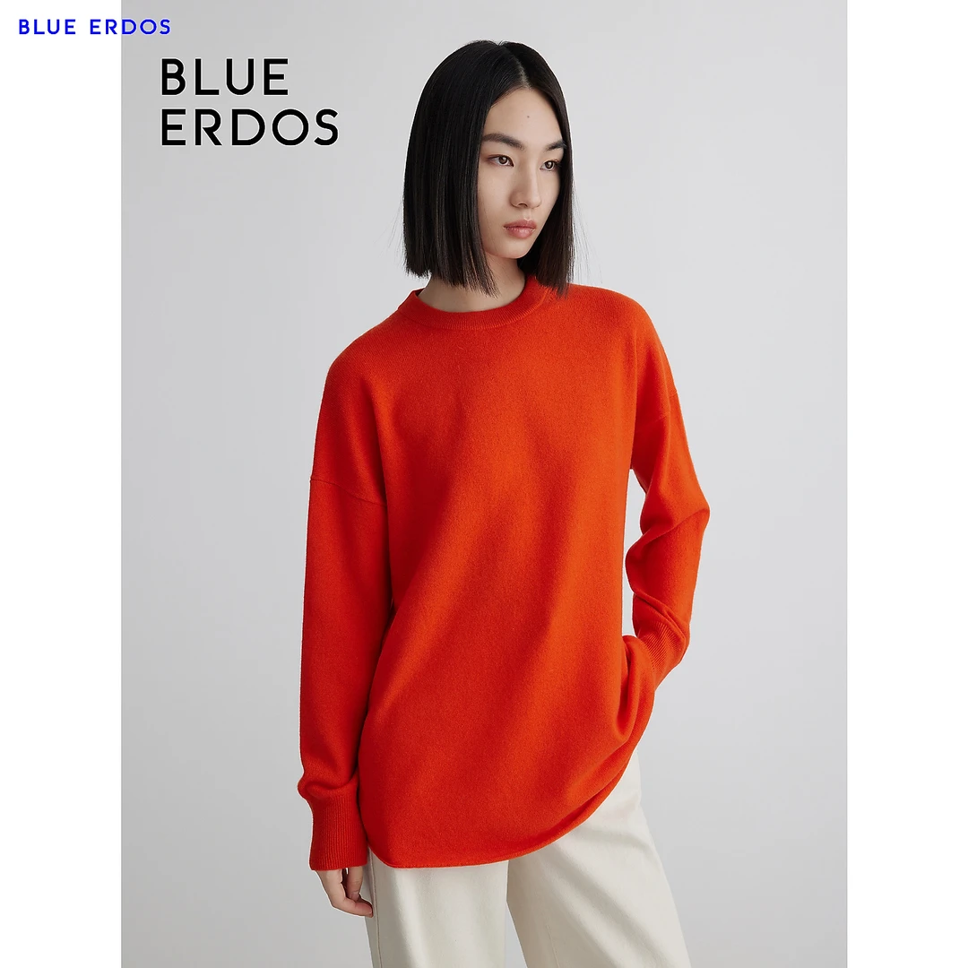 BLUEERDOS女圆领套衫女士长袖打底针织休闲时尚纯色宽松