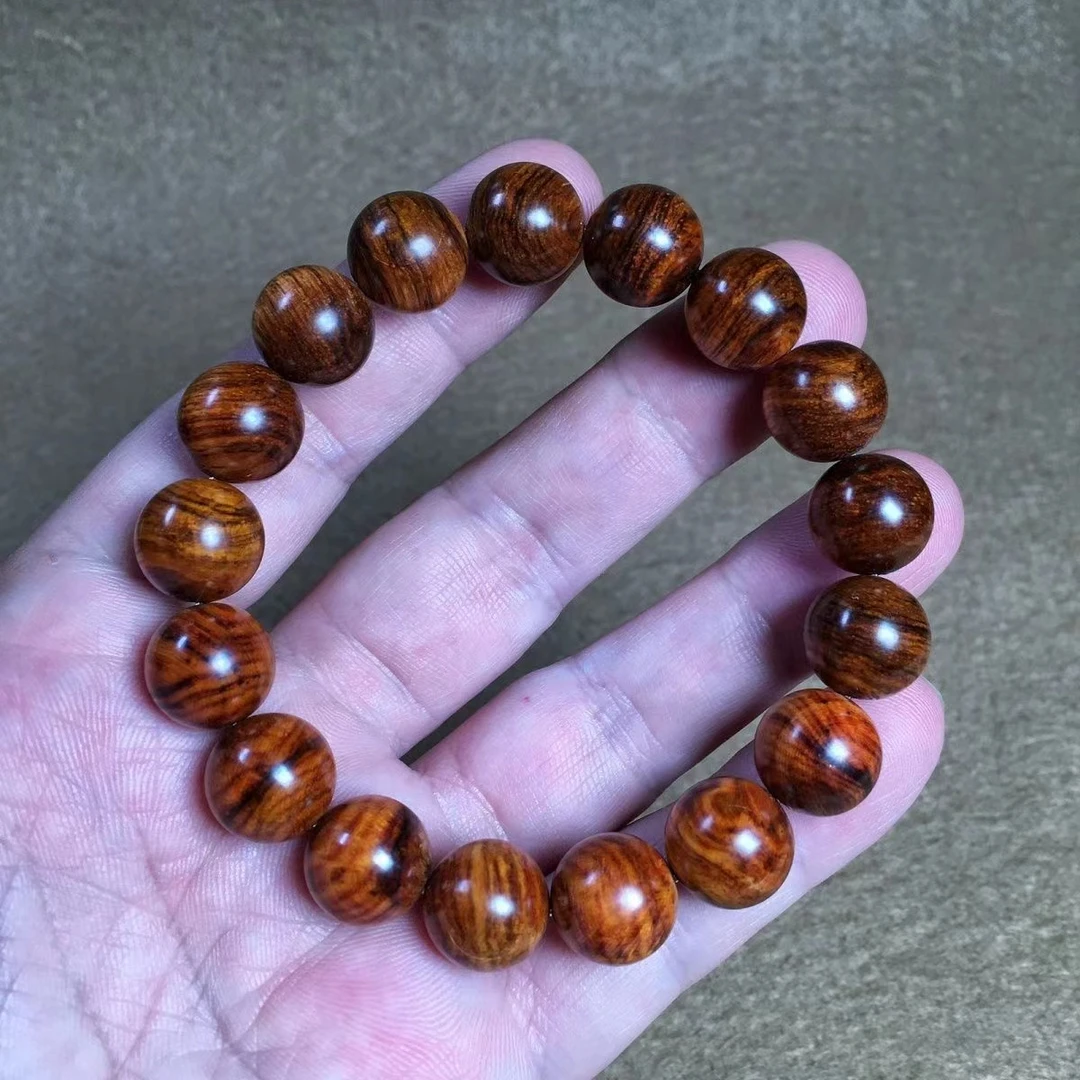 保真正宗海南黄花梨虎皮纹黄金底1.5规格料圆珠男女手串麻点成品
