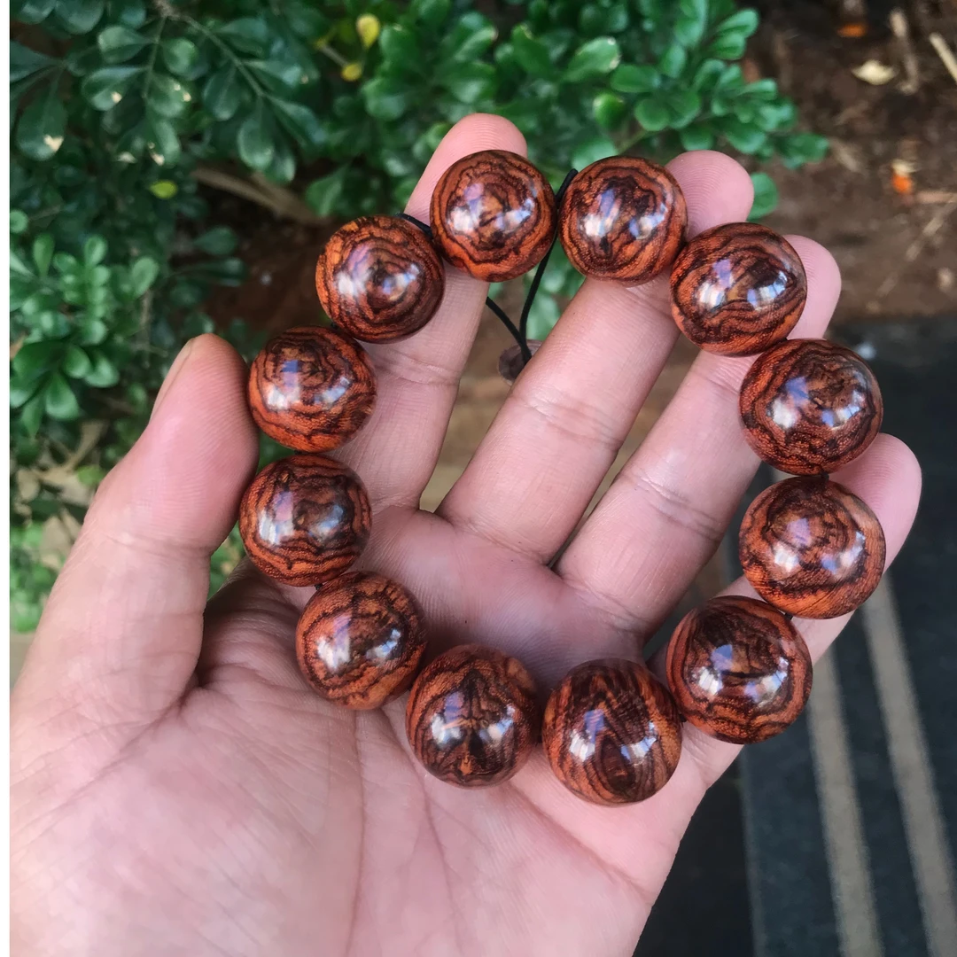 精品海南黄花梨黄金底满纹2.0蜘蛛天眼鬼脸圆珠海黄男女手串麻点