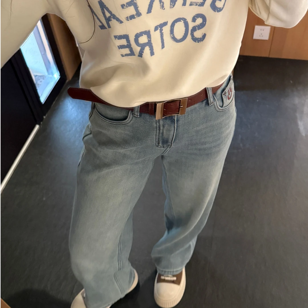 【小雅专属】精修图 直细大长腿！加绒窄版牛仔直筒裤 5676