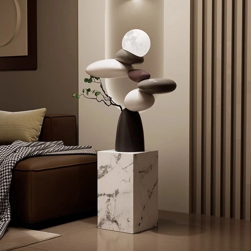高档简约石来运转落地摆件客厅高级感电视柜沙发旁夜灯装饰品乔迁