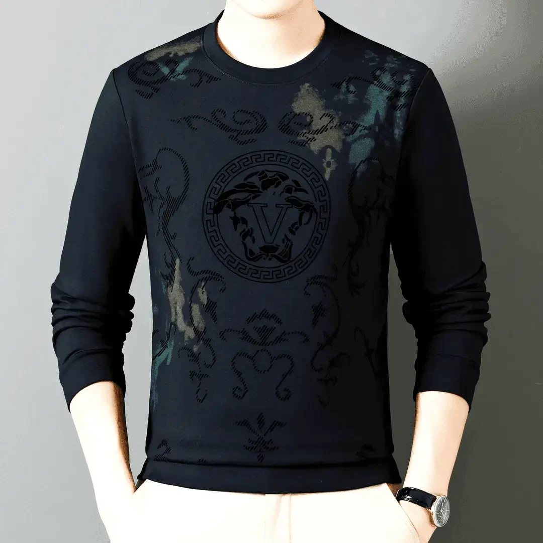 【品质卫衣】2024秋季新款男士圆领卫衣高弹修身百搭印花潮流款