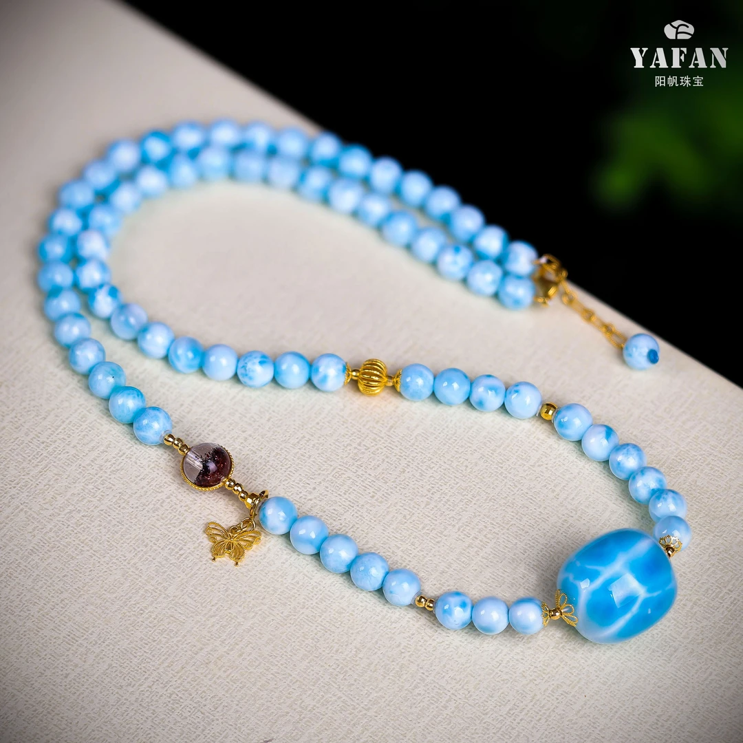 【阳帆珠宝】diy18k海纹石圆珠项链@@ZY40613029