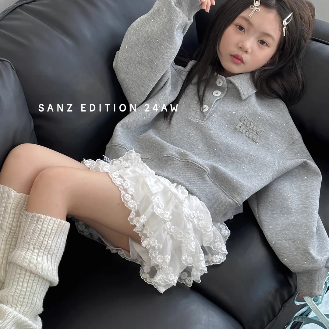 秋款miu系女童烫钻短款卫衣上衣亲子