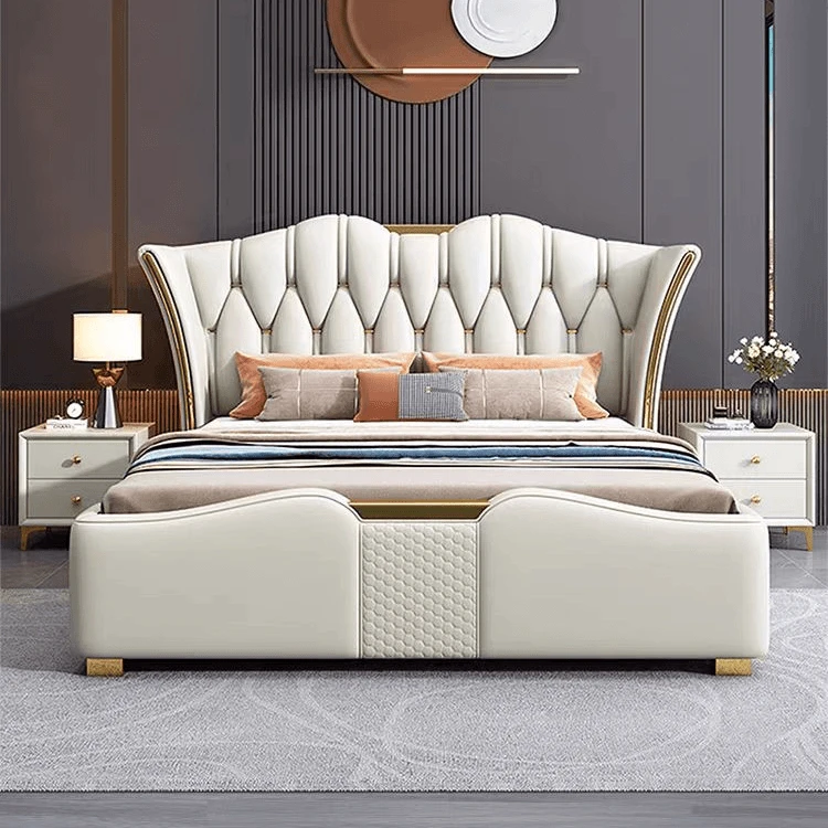欧式轻奢真皮床双人1.8米主卧现代简约1.5储物婚床美式科技布艺床