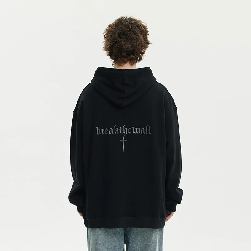 BTW四芒星重磅连帽卫衣男美式复古套头帽衫高街潮牌上衣