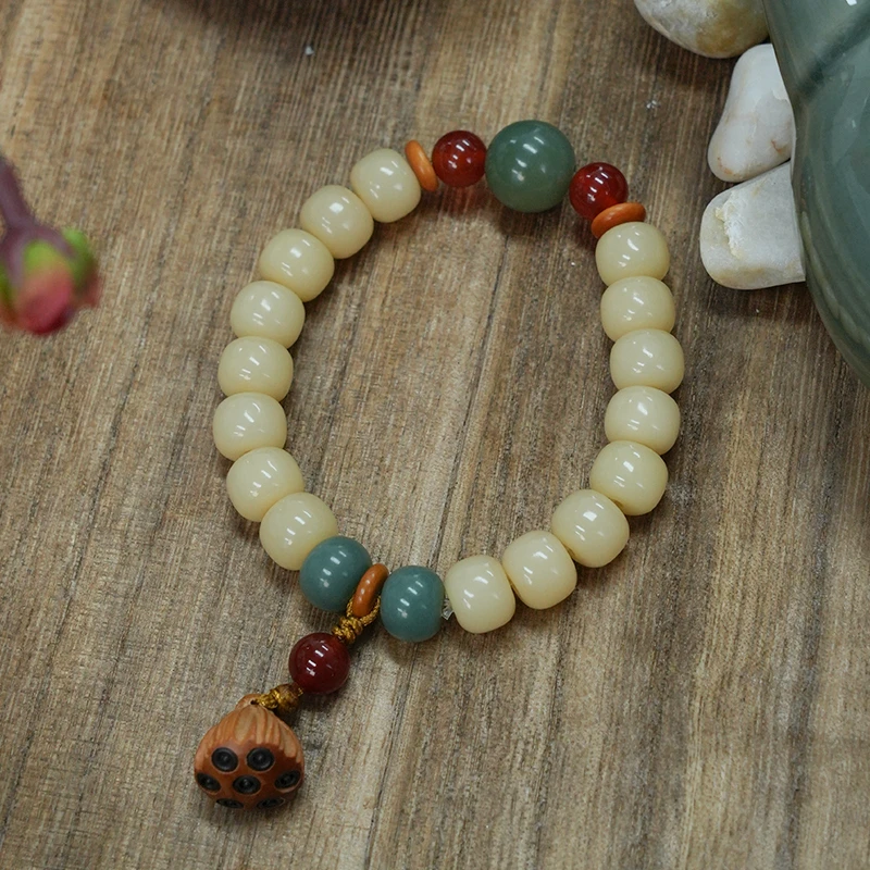 【好运莲】天然玉化菩提单圈手串奶油黄 好运莲蓬文玩菩提8*10mm