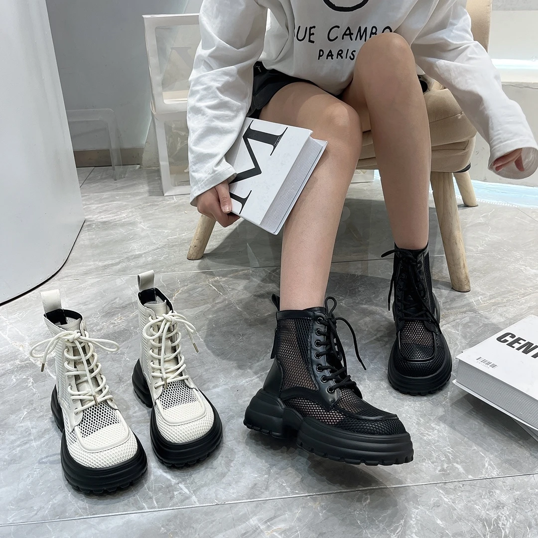 【阿娇夫妇专属】7232-1 韩版透气镂空女鞋时尚休闲系带马丁靴