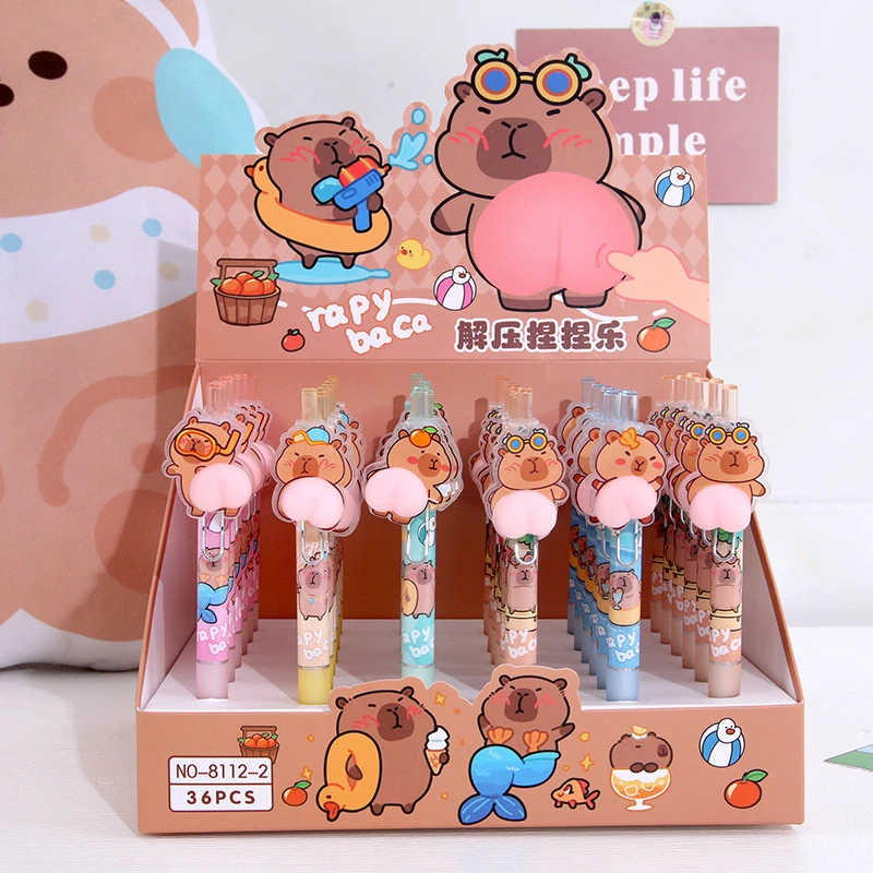 可爱卡皮巴拉亚克力贴片按动中性笔可爱减压屁屁捏捏笔