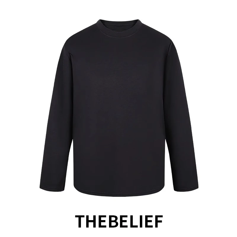 8830#秋季白色打底衫男士休闲简约圆领长袖T恤上衣