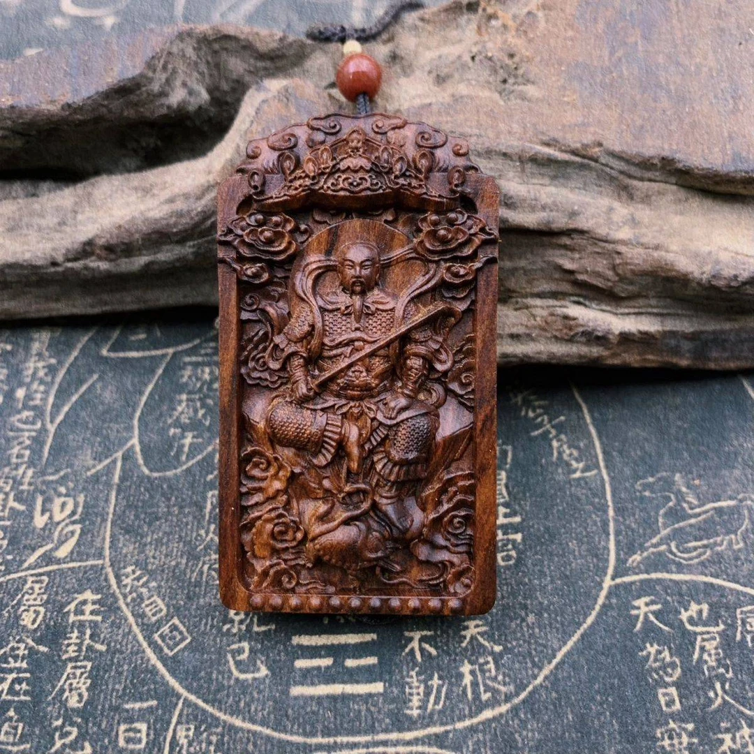 真武大帝吊坠雷击桃木吊坠玄武平安牌神像桃木挂件雕刻精雕天然