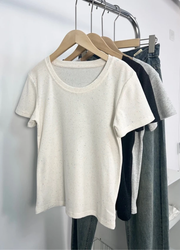 【彩点圆领T白色】圆领修身弹性舒服休闲时尚百搭短款半袖显瘦打底