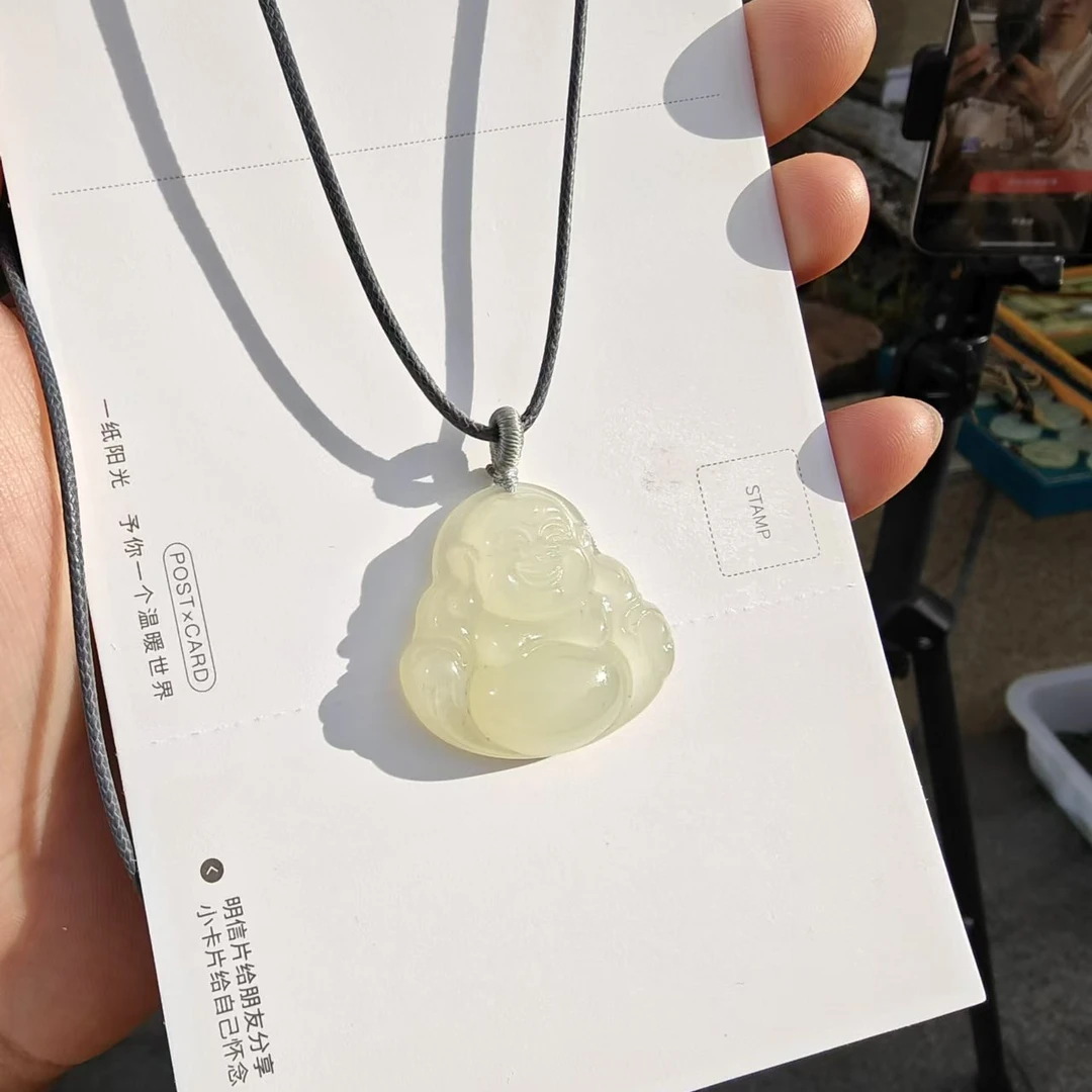 【福】岫玉淡灰色小佛公项链 时尚镶嵌精美高冰大佛公多样性发其一