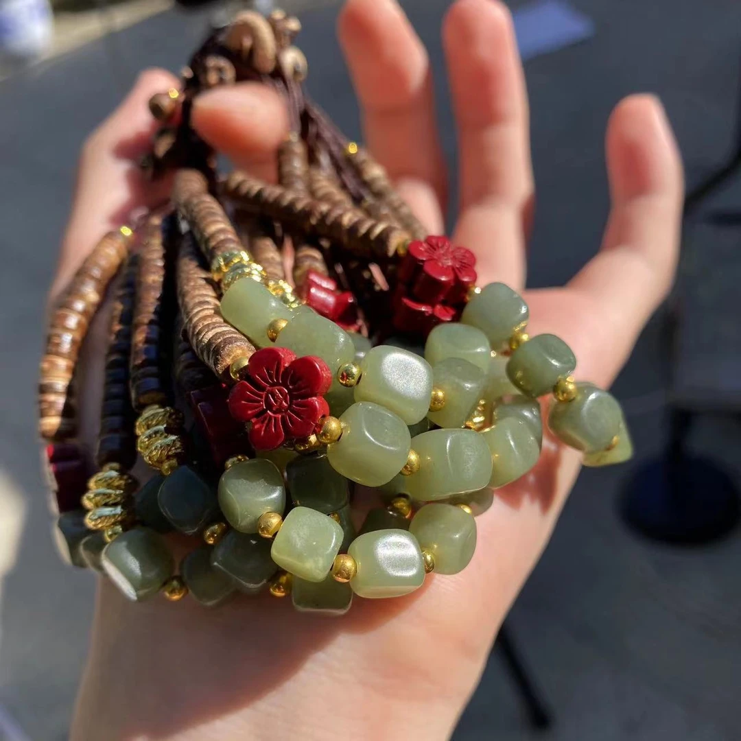 和田玉奶油方糖手链 手工复古编织编绳多样性发货其中之一