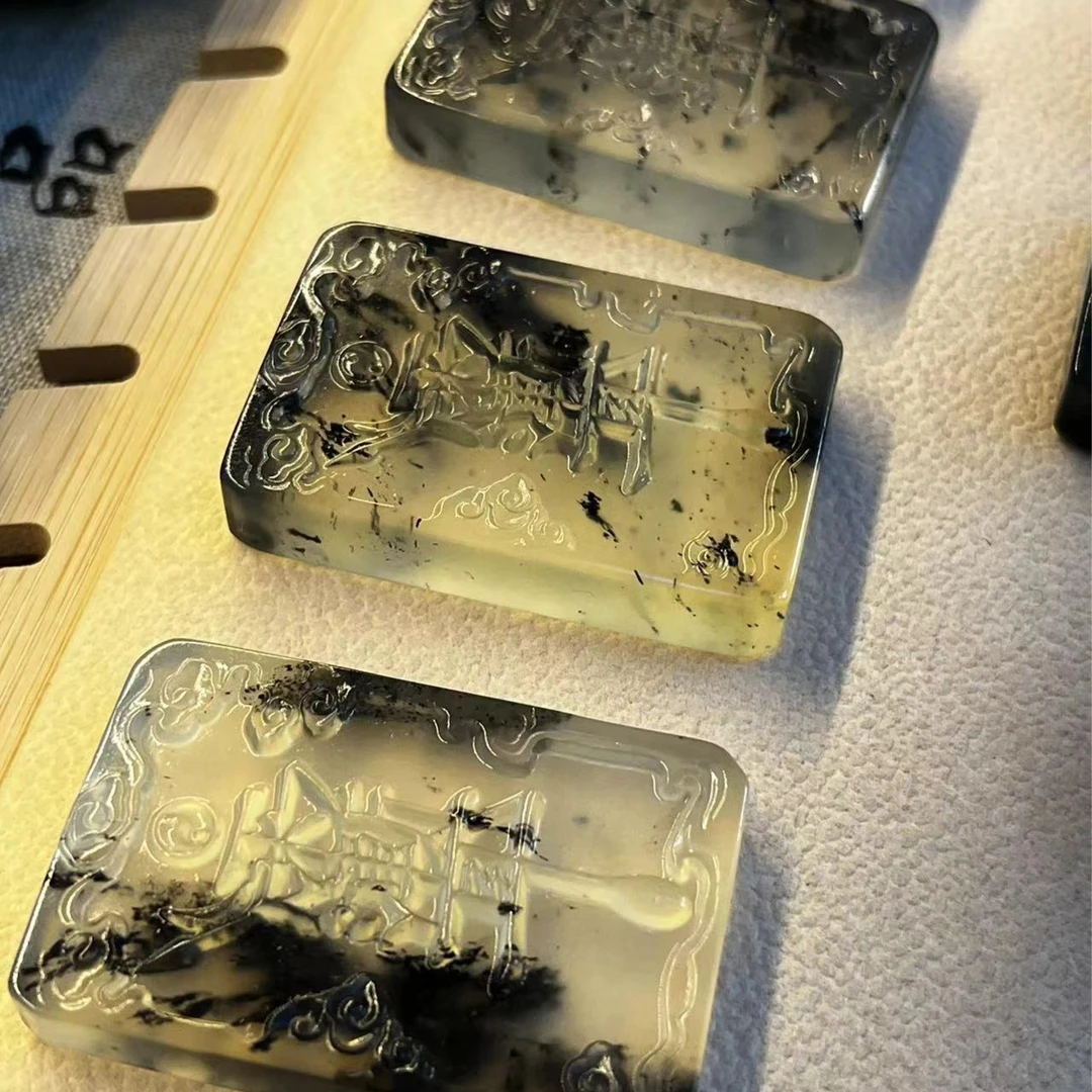 岫玉水墨紫薇讳雨渐耳玉牌项链 复古个性气质多样性发货其中之一