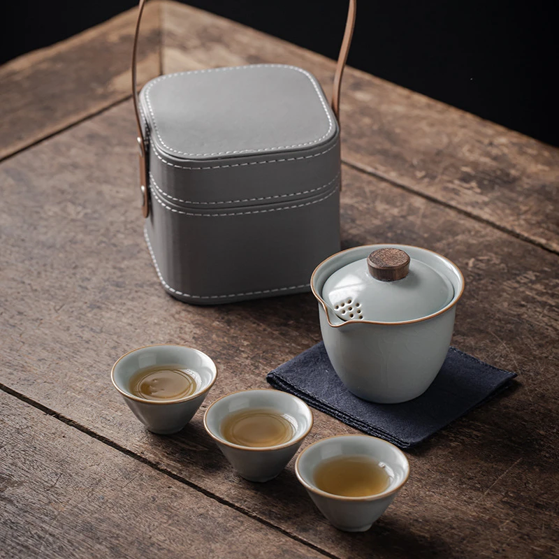 汝窑旅行茶具小套装快客杯便携式户外泡茶杯茶壶可商务伴手礼LOGO