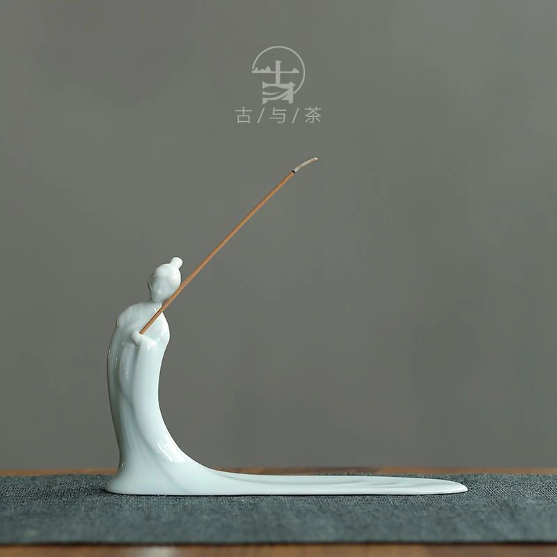 仕女青瓷香插陶瓷香炉细条线香复古中国风檀香座香道摆件家居饰品