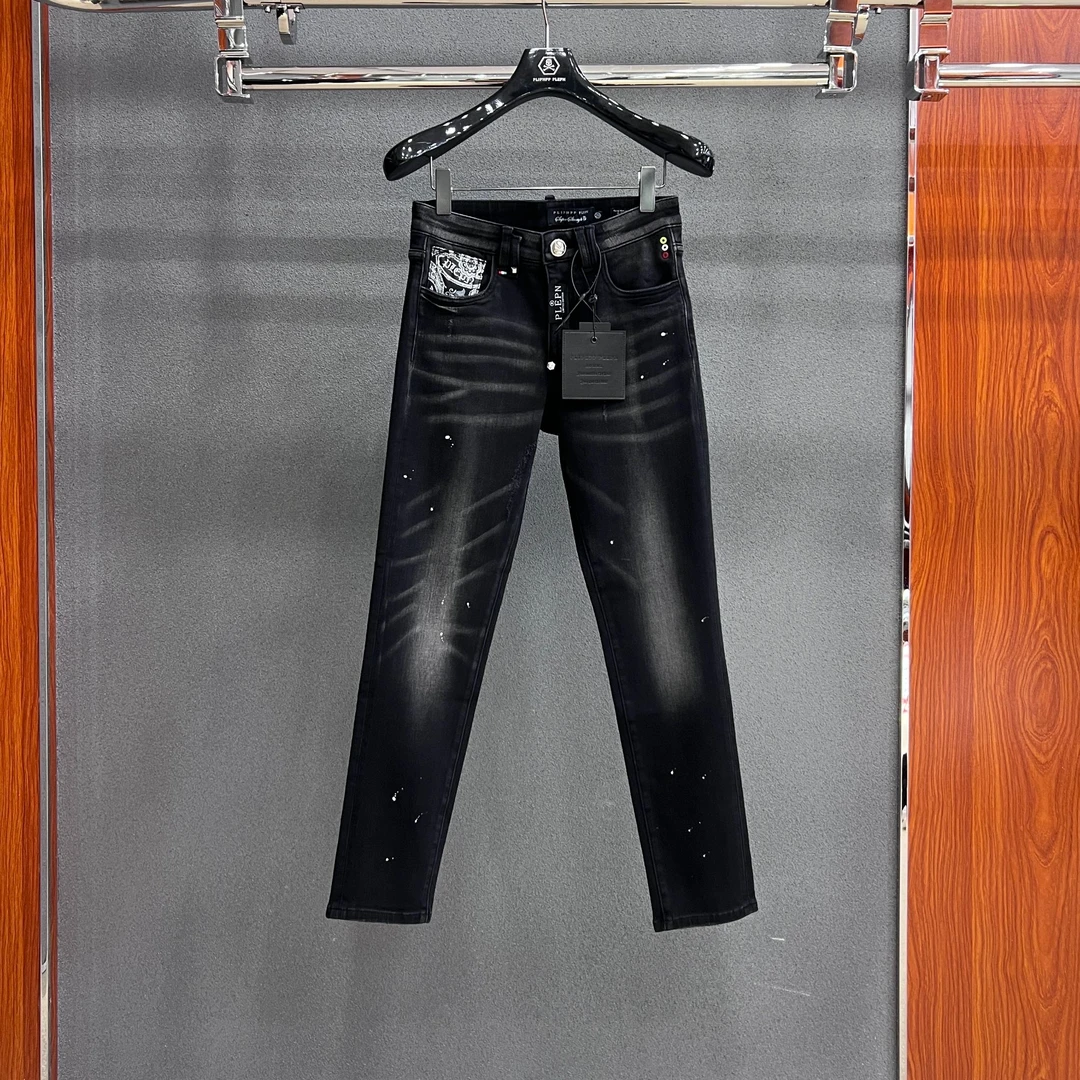 PLIPHPP PLEPN高奢定制泼墨潮流牛仔裤修身小直筒男牛仔裤子6315