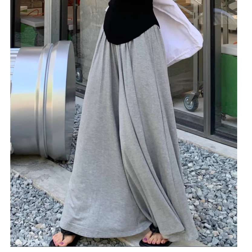 莫代尔松紧高腰阔腿裤女夏季薄款休闲裤宽松显瘦垂感透气裤裙2074