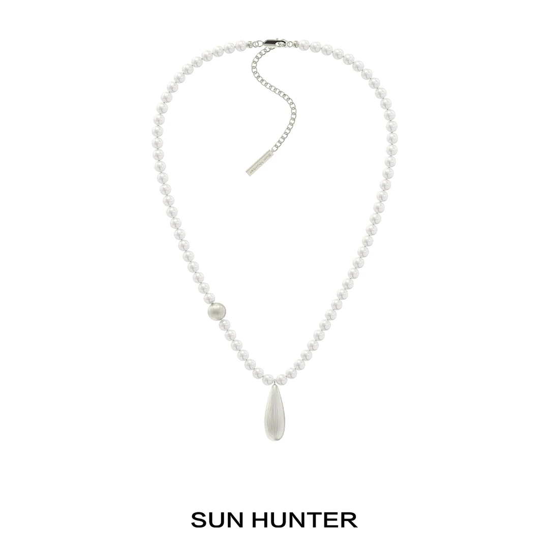 铜合金项链 三横SUN HUNTER「茧系列」原创拉丝水滴珠珠项链锁骨链