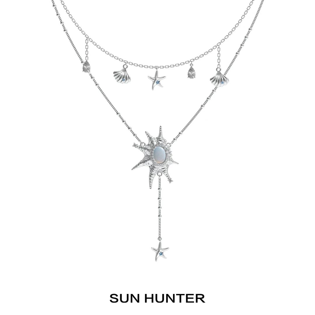 铜合金项链 三横SUN HUNTER[海岛回信]原创双层爪螺项链锁骨链女