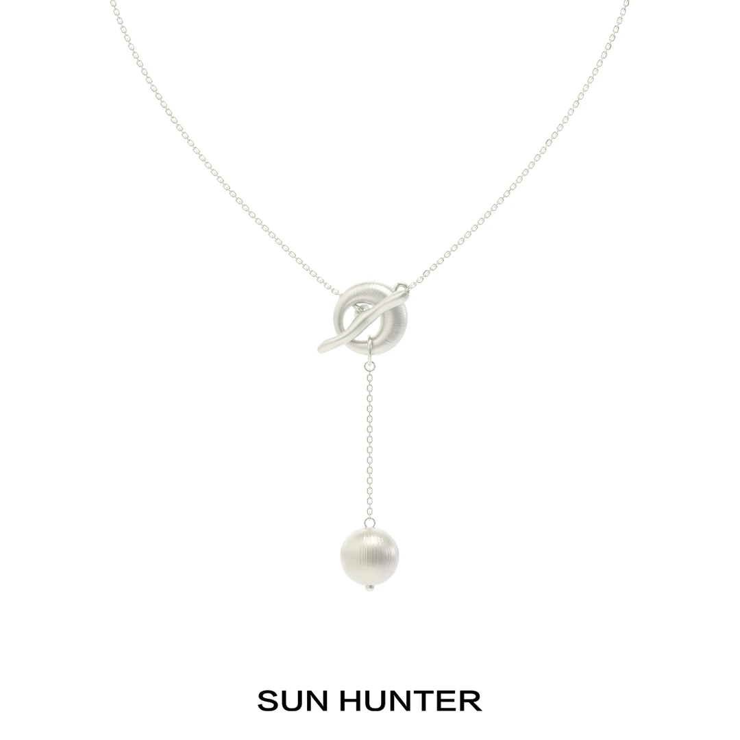 铜合金项链 三横SUN HUNTER「茧系列」原创拉丝球Y字素链复古锁骨链