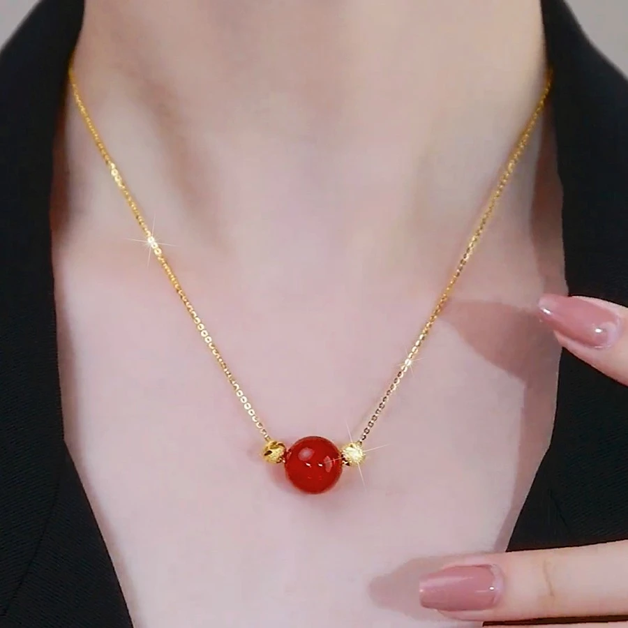 钛钢项链 相思豆转运项链女不色百搭时尚简约锁骨链