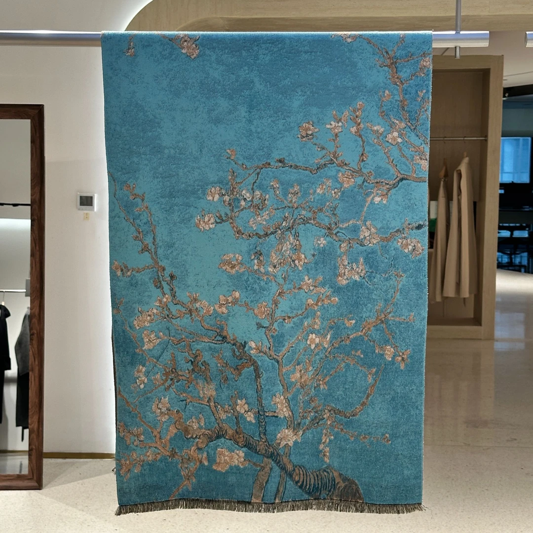 【苍松竹梅】新中式国风双面羊毛提花秋冬女士保暖围巾披肩TH014