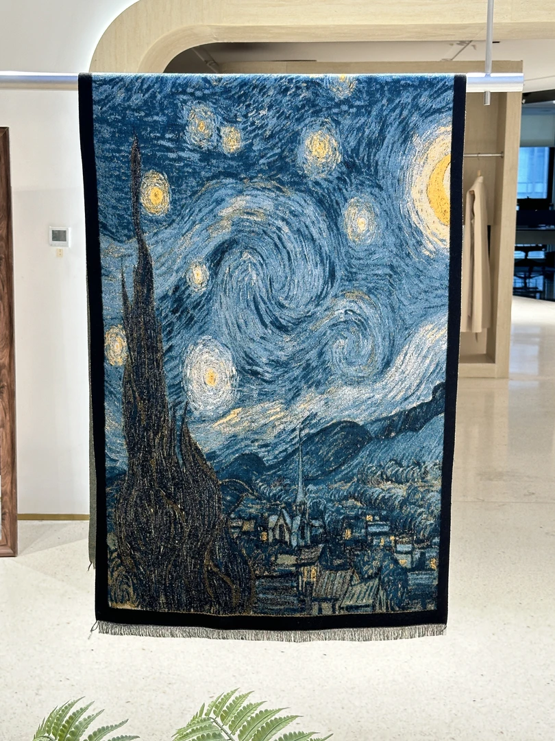 【梵高星空】新中式国风双面羊毛提花秋冬女士保暖围巾披肩TH011