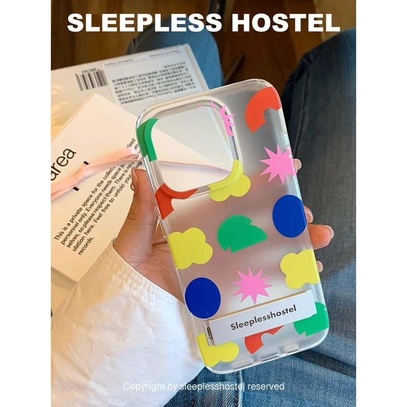 失眠招待所 多巴胺小众几何ins风简约折叠支架苹果15promax手机壳