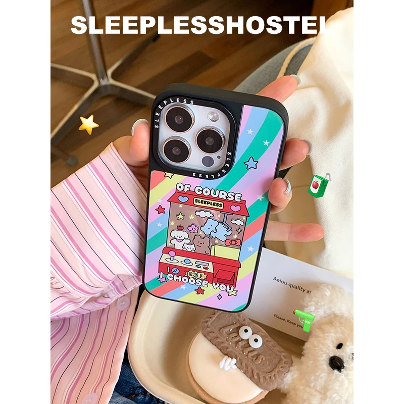 失眠招待所可爱娃娃机ins风镜面磨砂适用iphone15苹果16pro手机壳