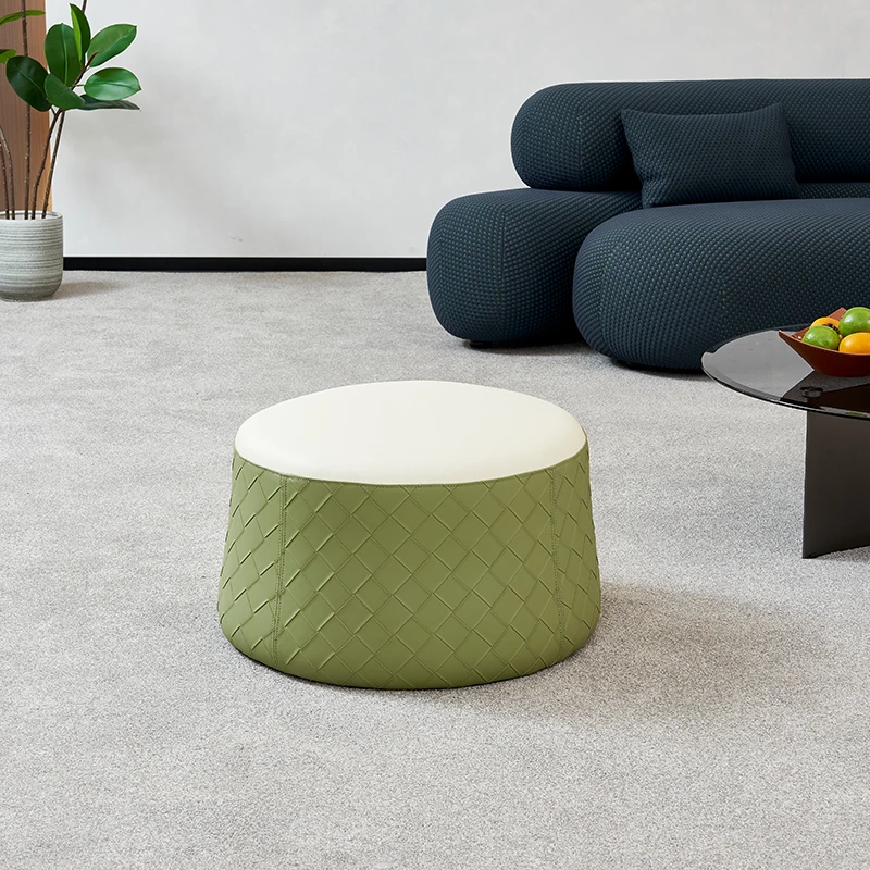 意式简约现代客厅沙发圆形脚踏时尚家用头层牛皮设计师款创意