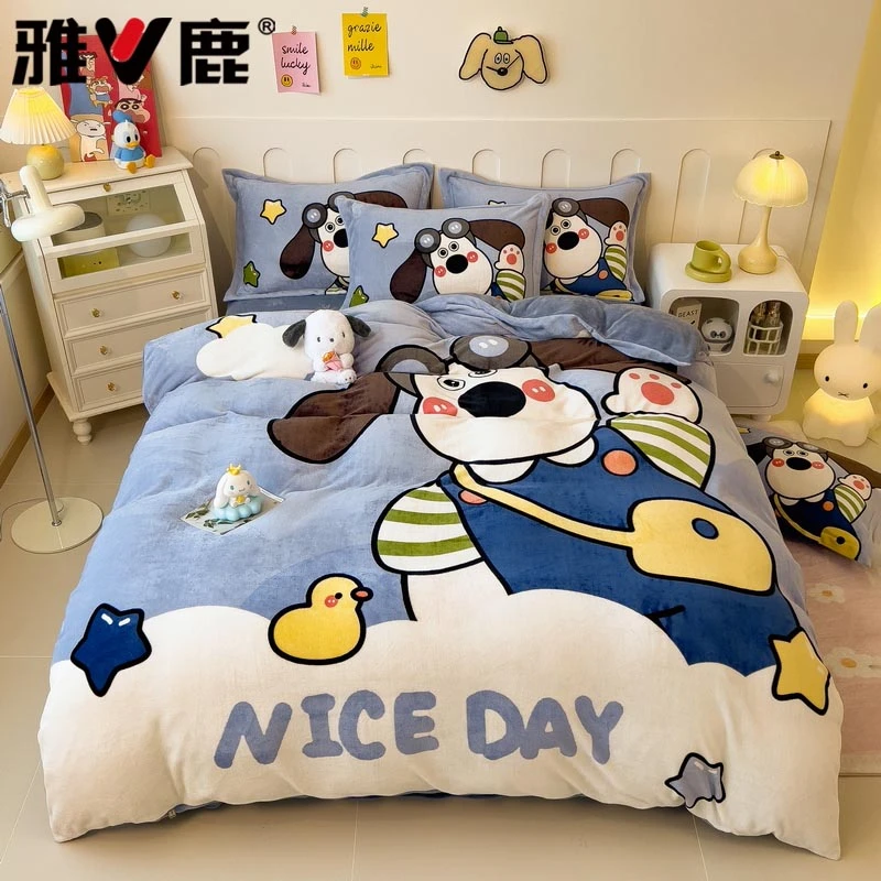 【QC】2024新款A类加厚牛奶绒大版印花四件套