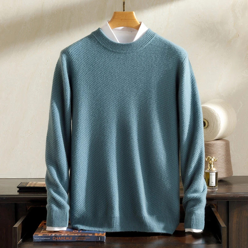 100纯山羊绒男圆领双线加厚打底针织衫毛衣L520AK052